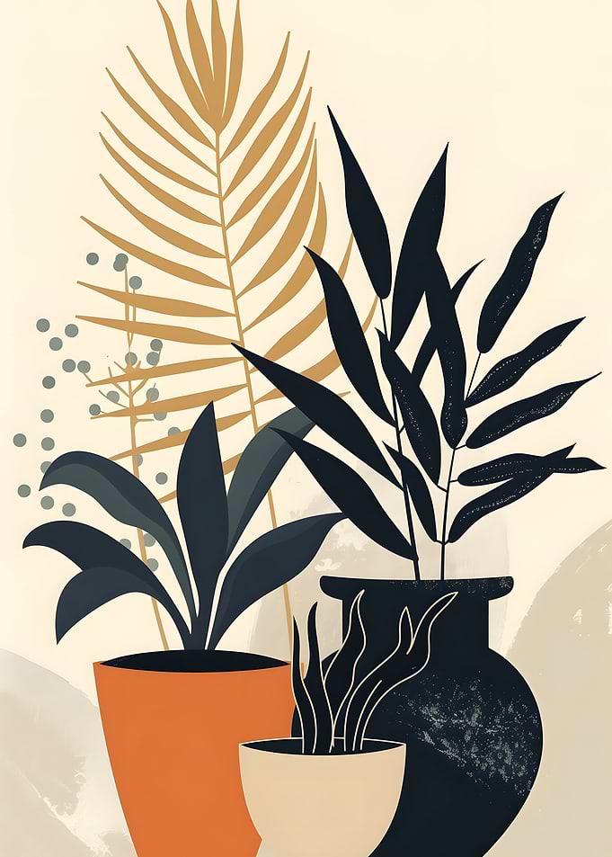 Boho Botanical Potted Plant Art