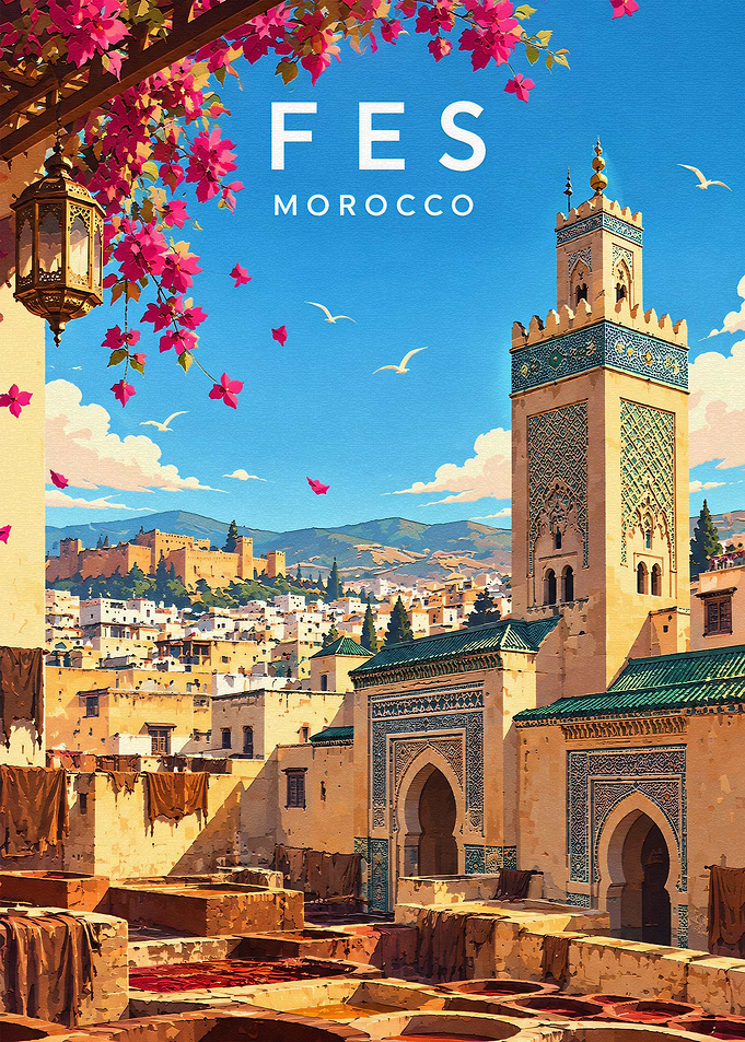 Fes Morocco Travel Poster