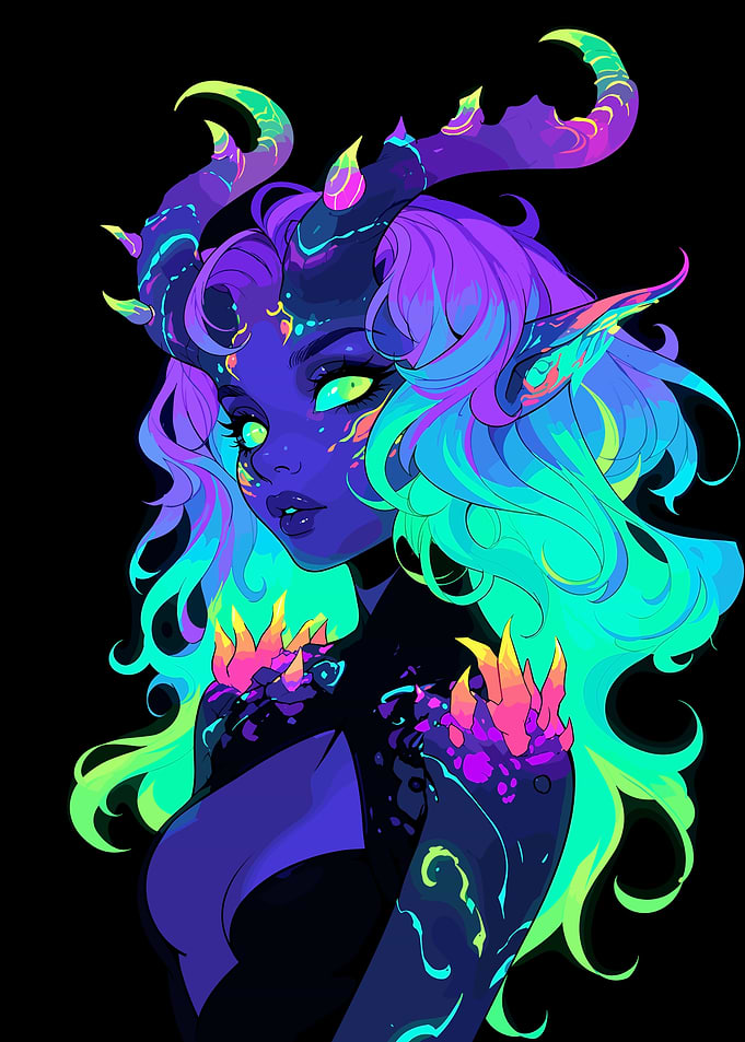Neon Fantasy Demon Girl Portrait