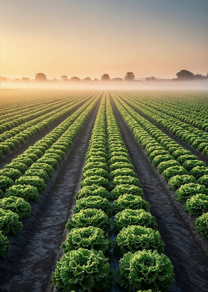 Misty Morning Lettuce Field