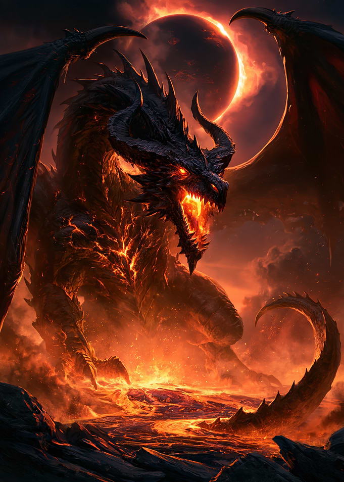 Fiery Black Dragon Under Eclipse