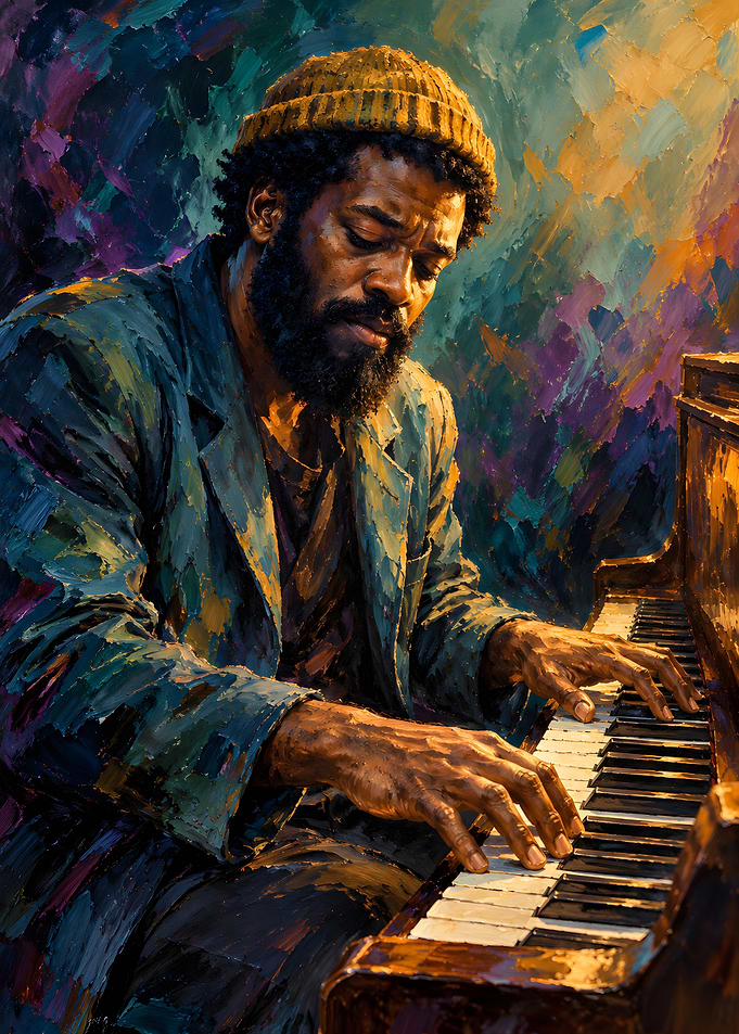 Soulful Pianist in Impasto Style