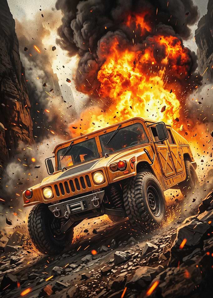 Military Humvee Explosion Art