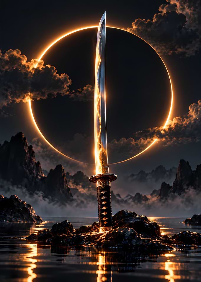 Glowing Katana in Ethereal Landscape