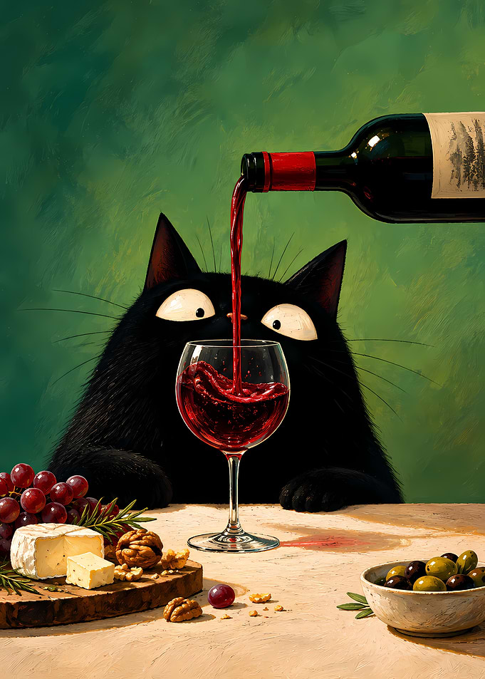 Black Cat Pouring Red Wine