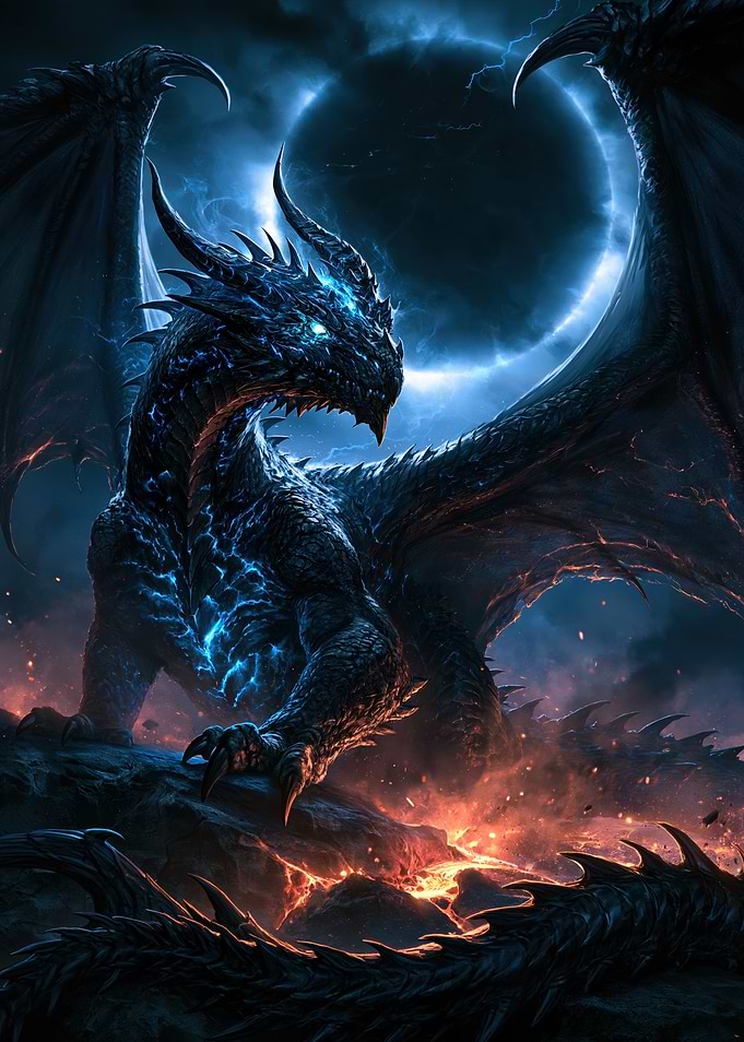 Majestic Dark Dragon Under Eclipse