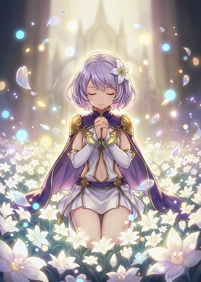 Anime Girl Praying in Lily Field
