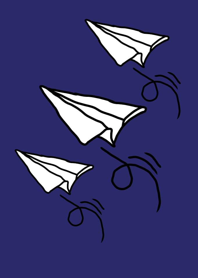 Three Flying Paper Airplanes