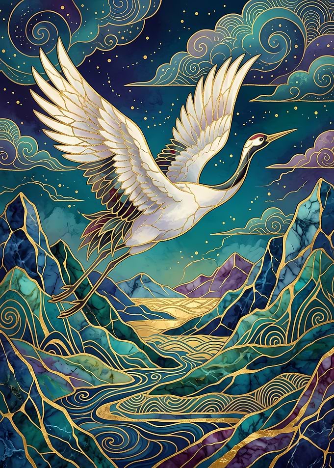 Elegant Japanese Crane in Flight