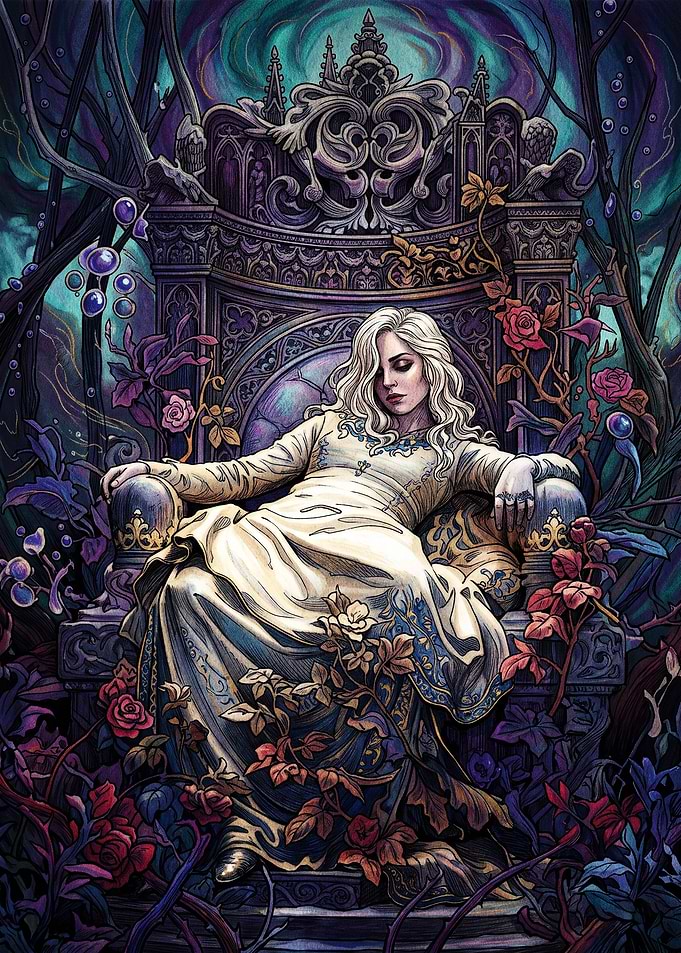 Sleeping Queen on Gothic Throne