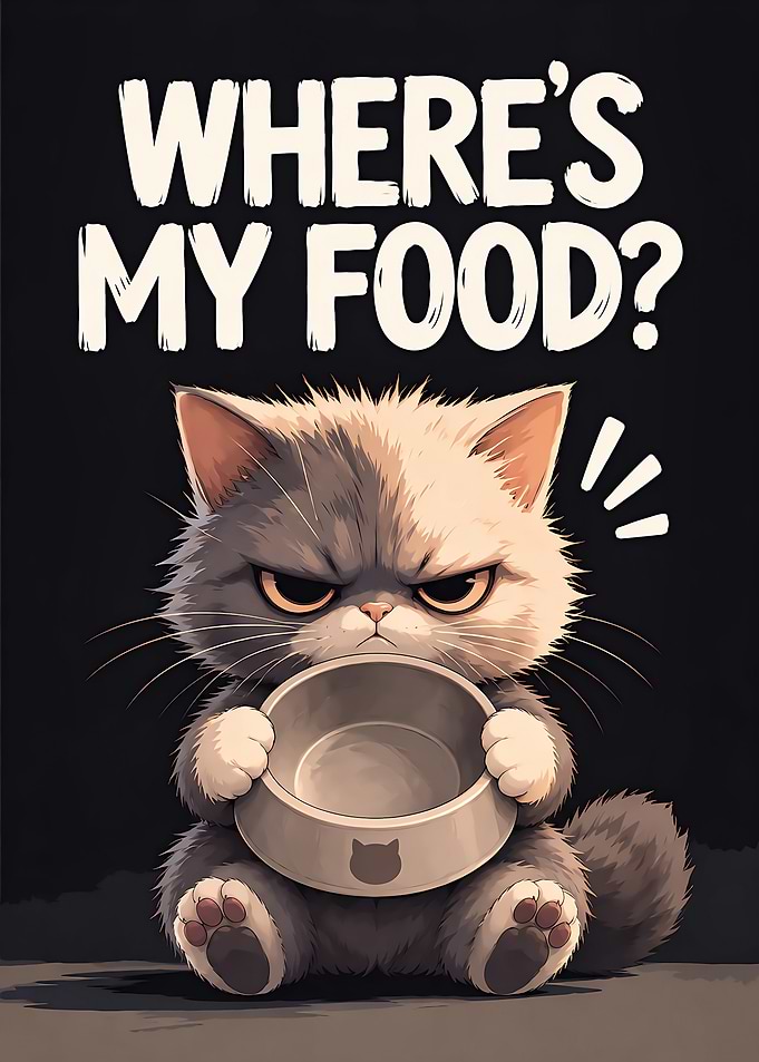 Where's My Food? Funny Grumpy Cat Art