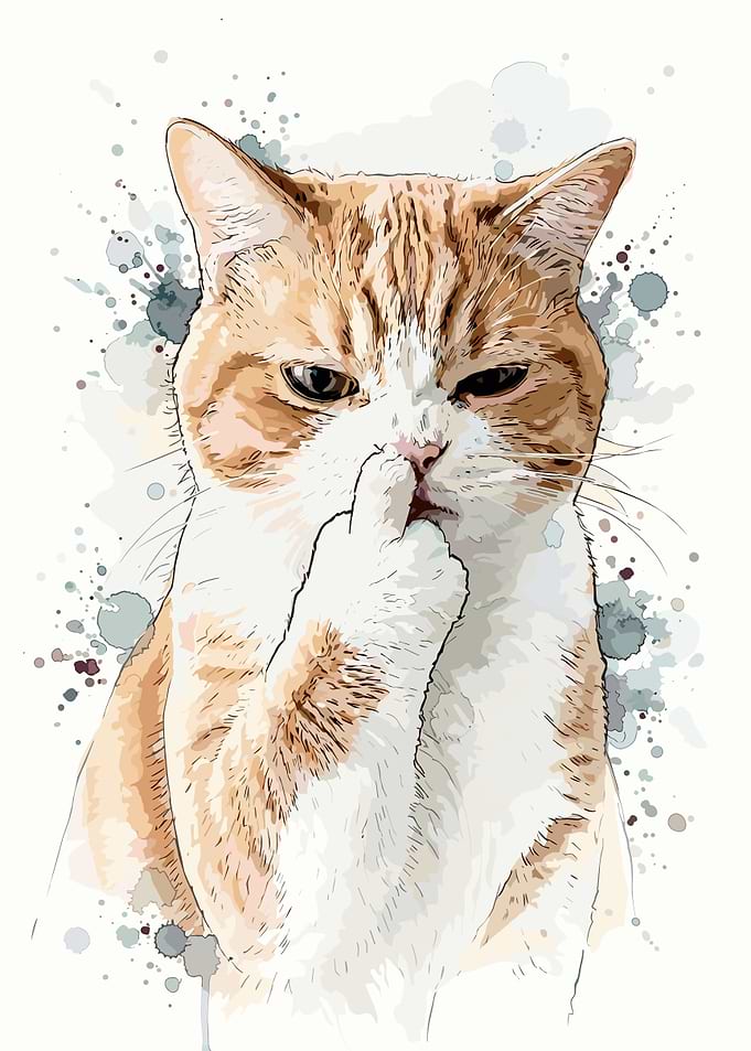 Sassy Ginger Cat Watercolor Illustration