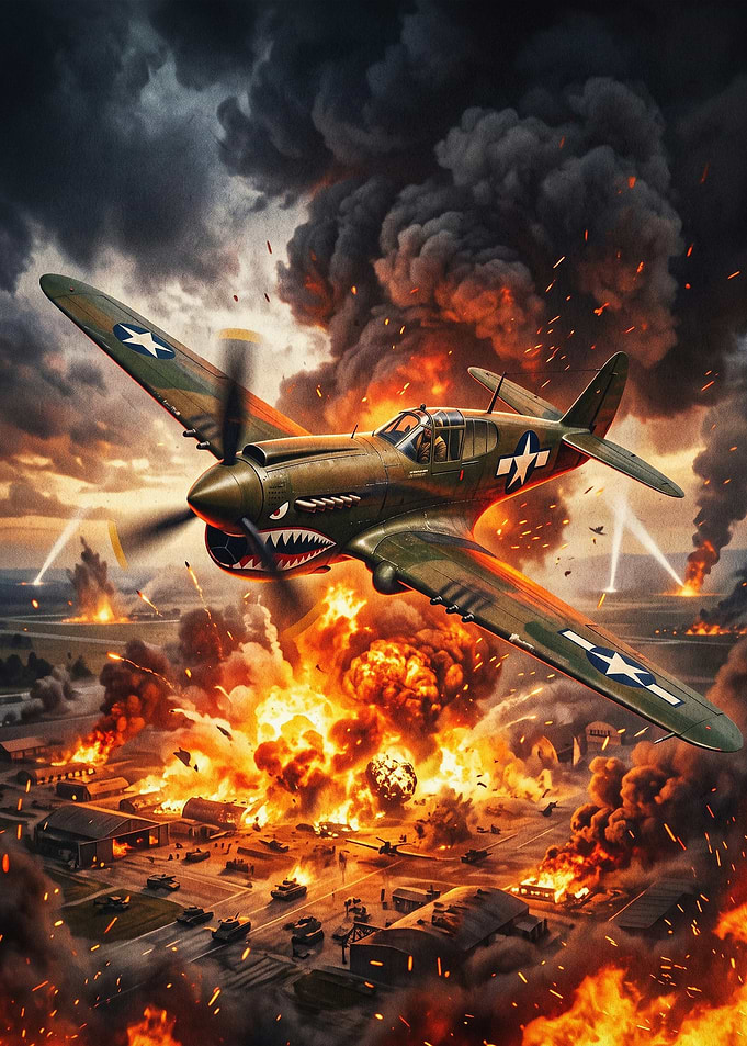 Warbird Fighter Exploding Air Art