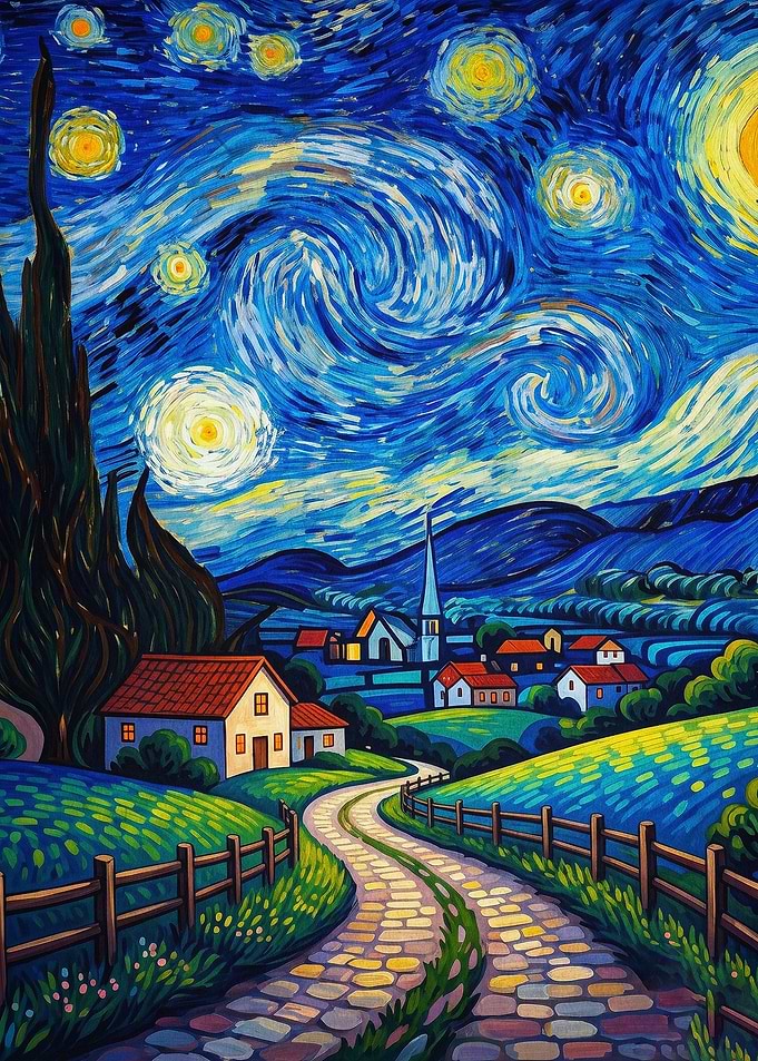 Starry Night Town Impressive Art