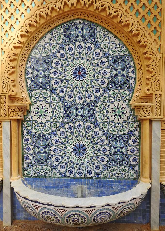 Ornate Moroccan Tile Wall Fountain