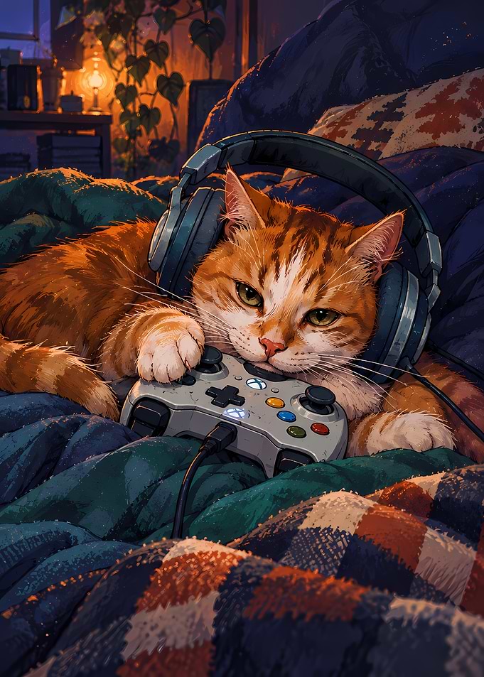 Cozy Ginger Cat Gaming