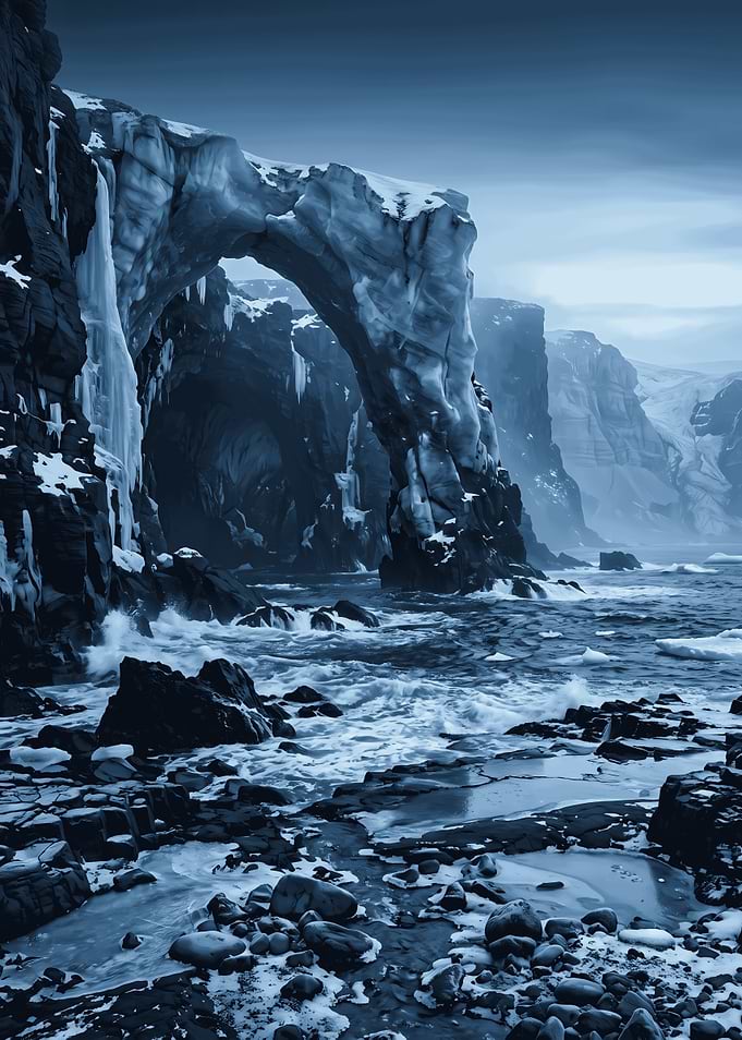 Frozen Coastal Archway Landscape