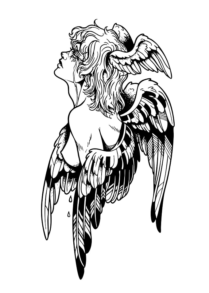 Crying Angel Line Art Illustration