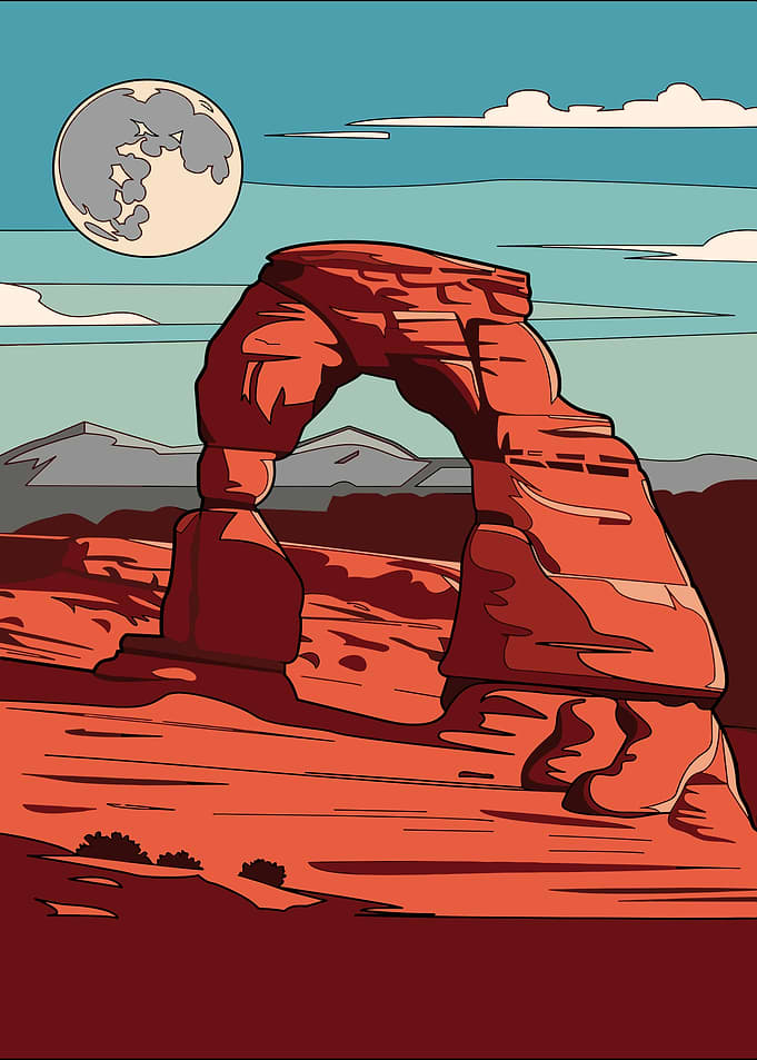 Delicate Arch Under Moonlight Illustration
