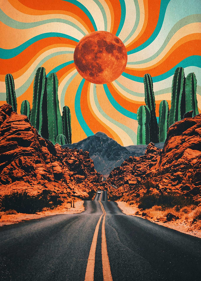 Desert Retro Sun Trippy Art Poster