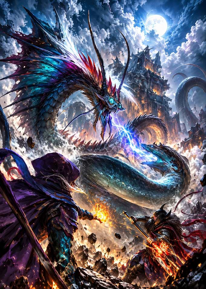Epic Fantasy Battle Against Dragons
