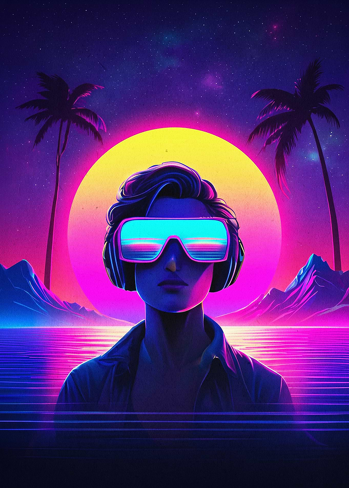 Synthwave VR Sunset Retro Poster