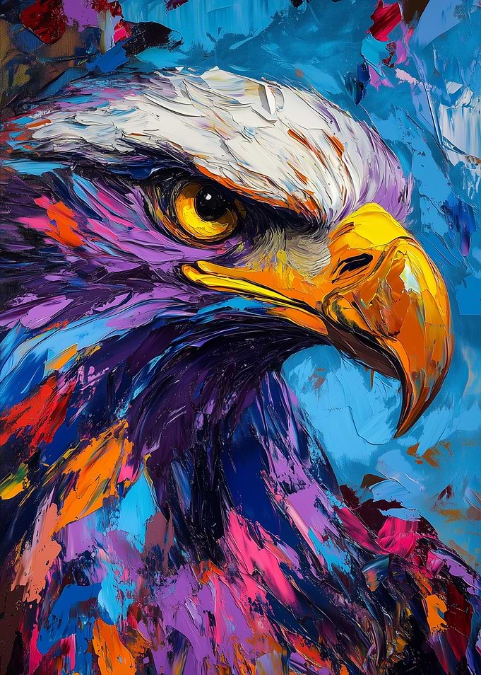 Colorful Bald Eagle Portrait Abstract Impasto