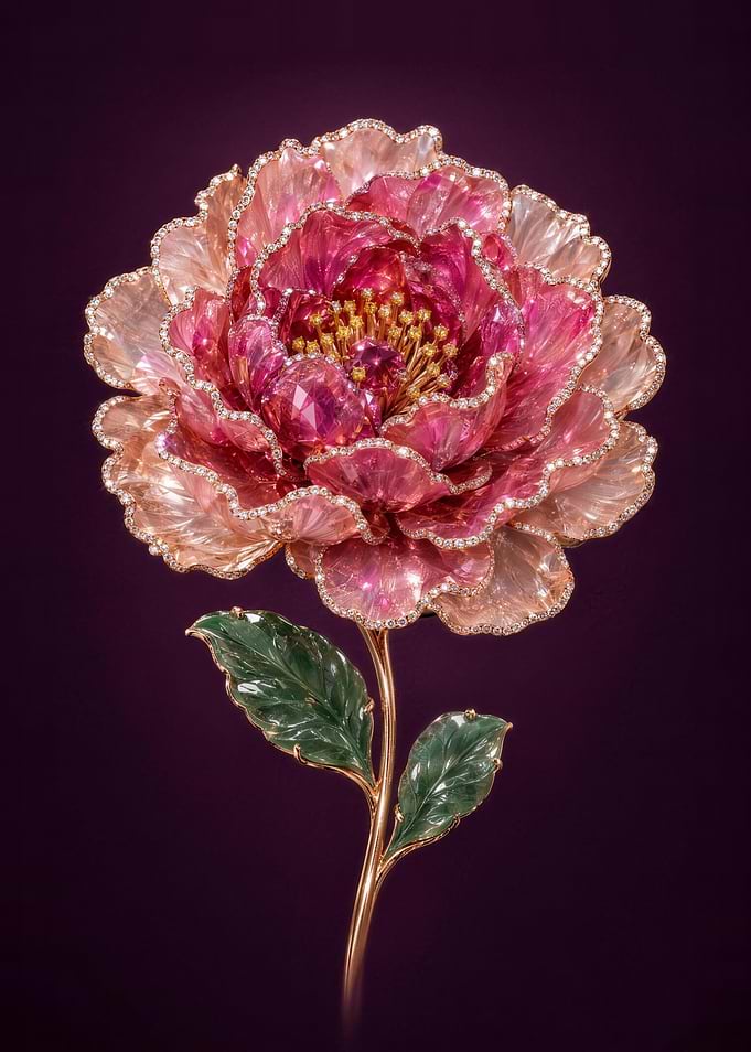 Pink Peony Gemstone Flower