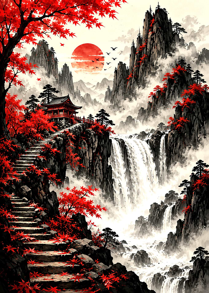 Traditional Japanese Mountain Temple Landscape