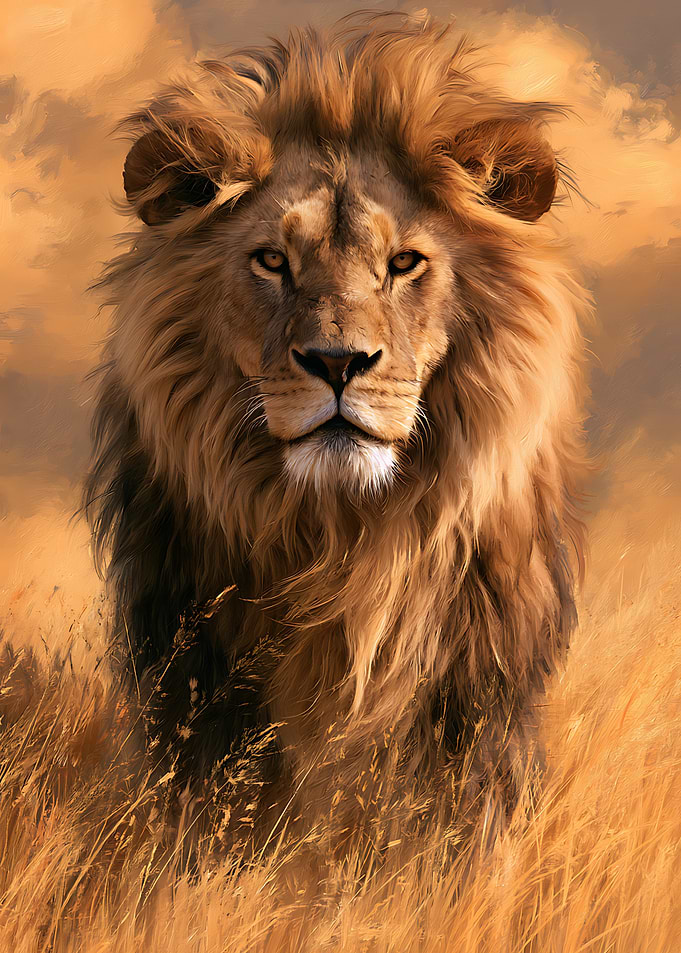 Majestic Lion in Golden Grass