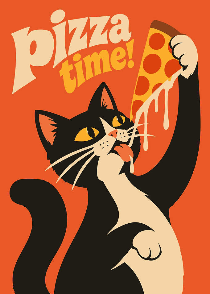 Pizza Time Cat Illustration