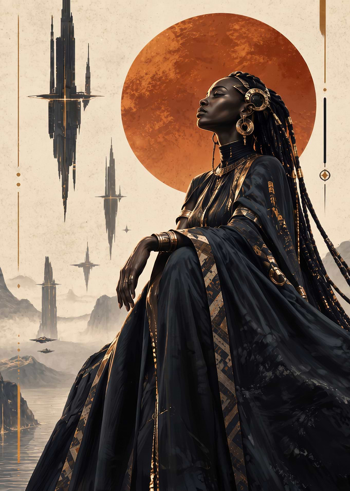 Afrofuturism Serene Space Empress Art