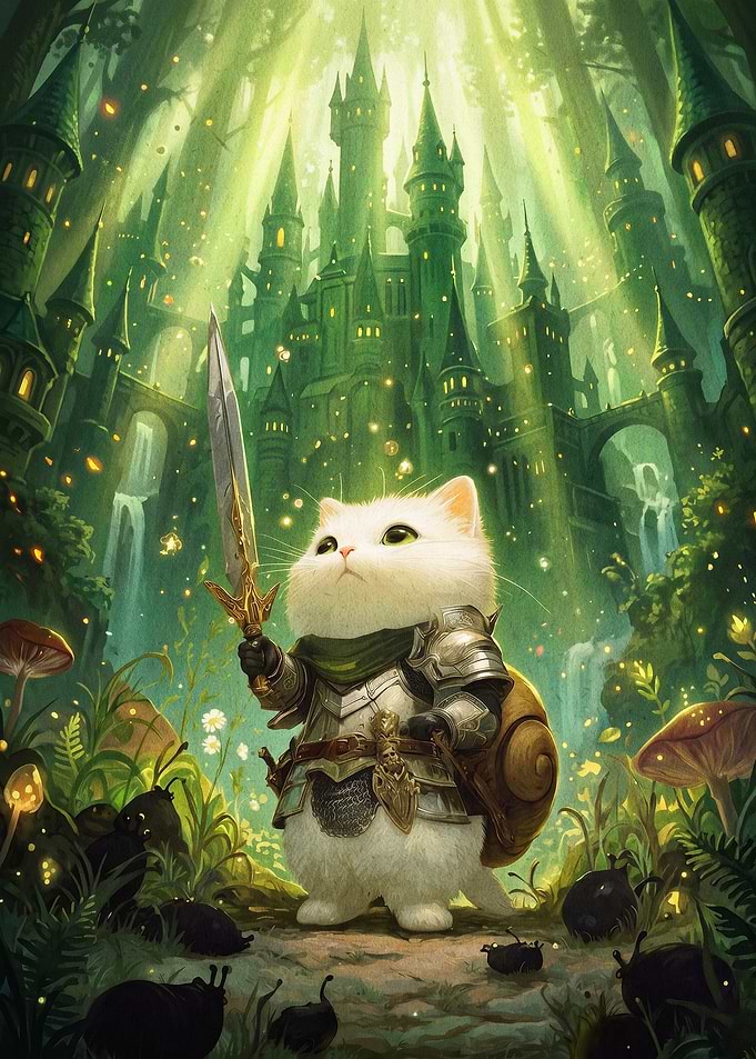 Cat Knight Fantasy Forest Poster