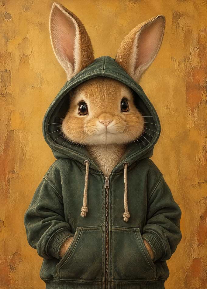 Cute Bunny in Green Hoodie
