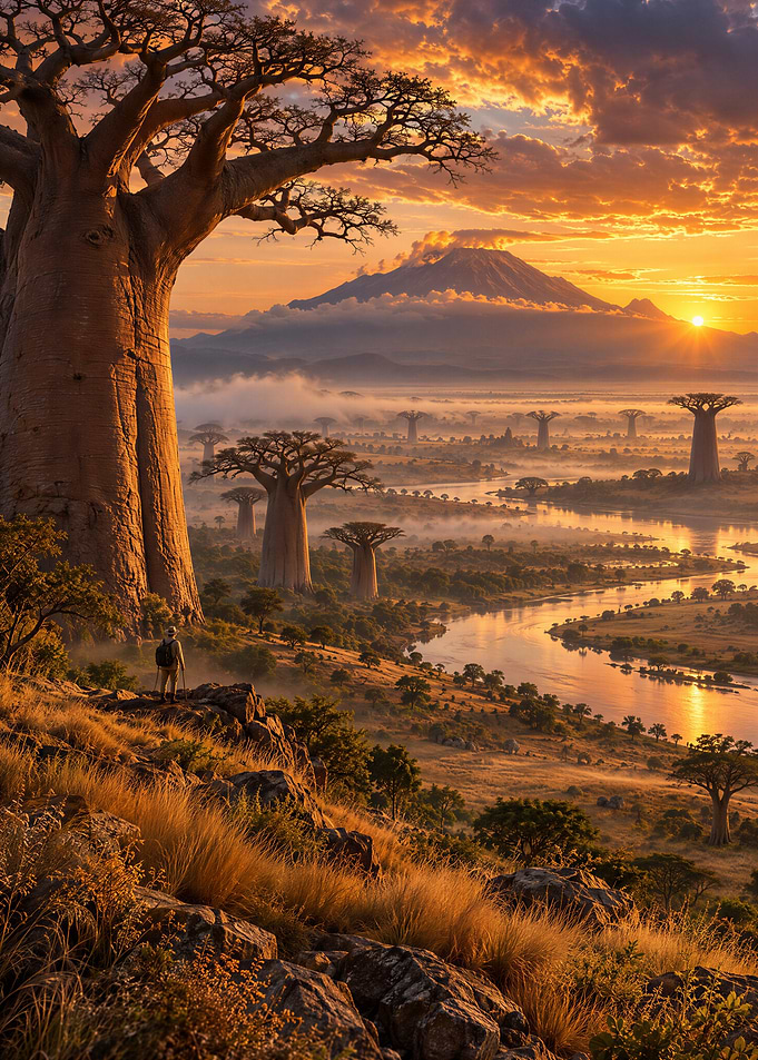 Majestic African Baobab Sunset Landscape