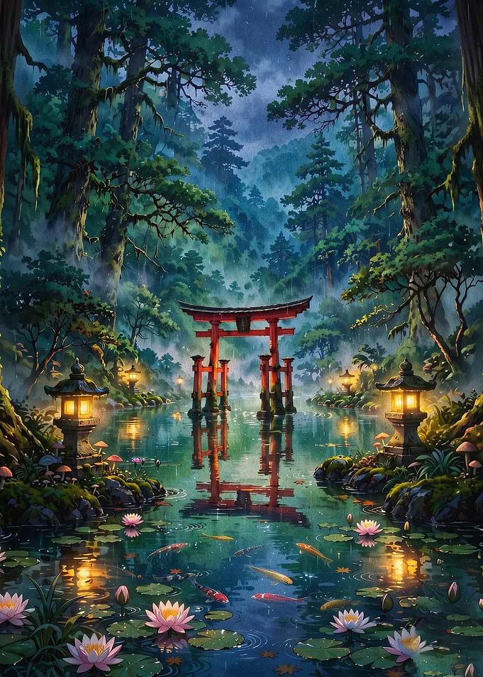 Torii Gate Forest Zen Poster Art