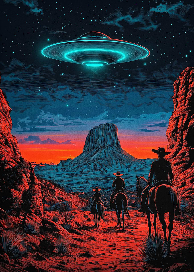 Cowboy UFO Sci-Fi Cosmic Art Poster