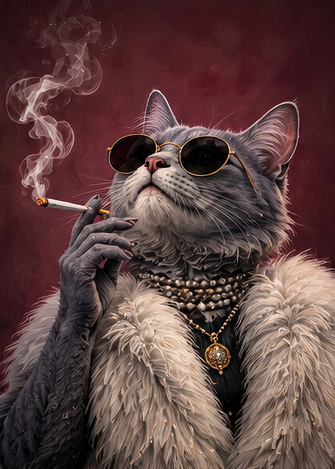 Sophisticated Cat in Fur and Pearls