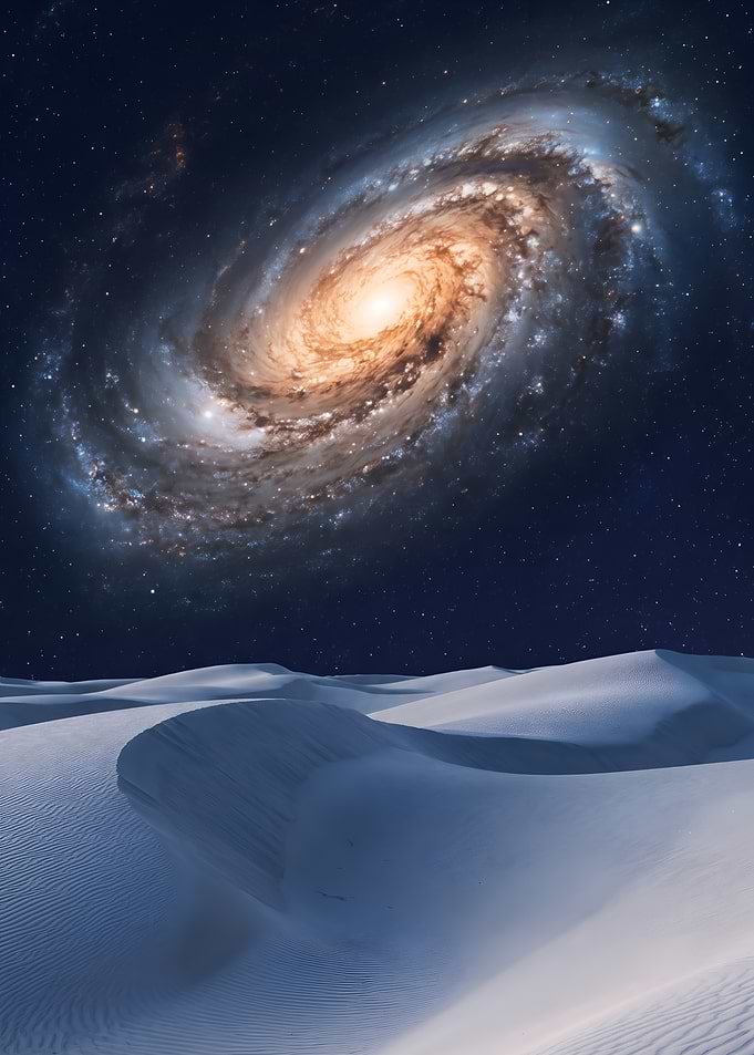 Spiral Galaxy Over White Sand Dunes