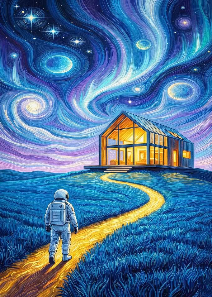 Astronaut Starry Night Cosmic Art