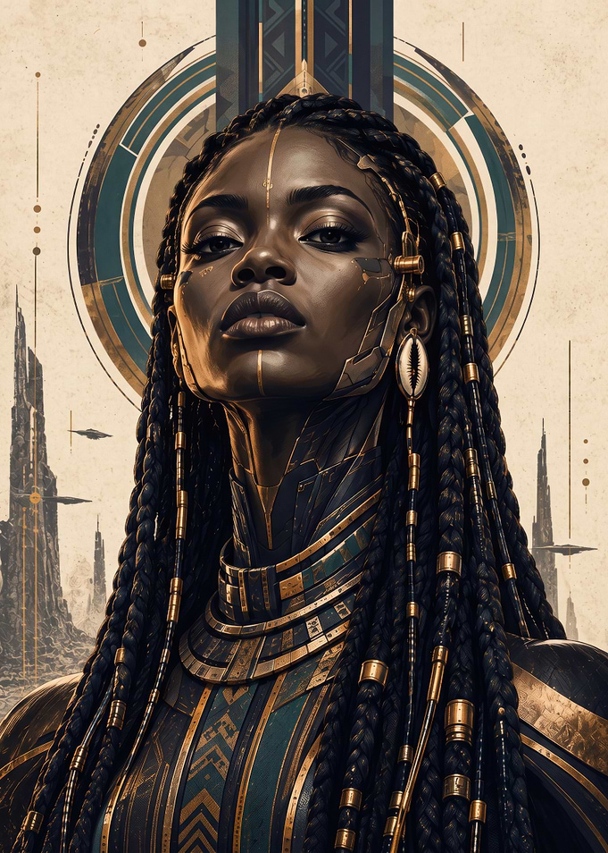 Afrofuturistic Warrior Queen Portrait
