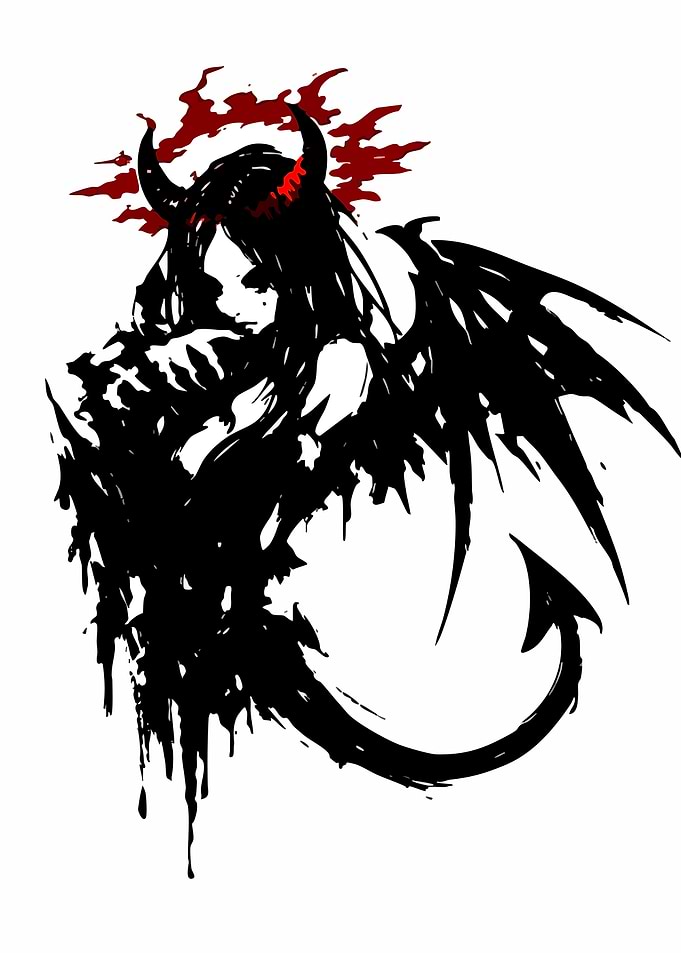 Ink Style Demon Girl Illustration