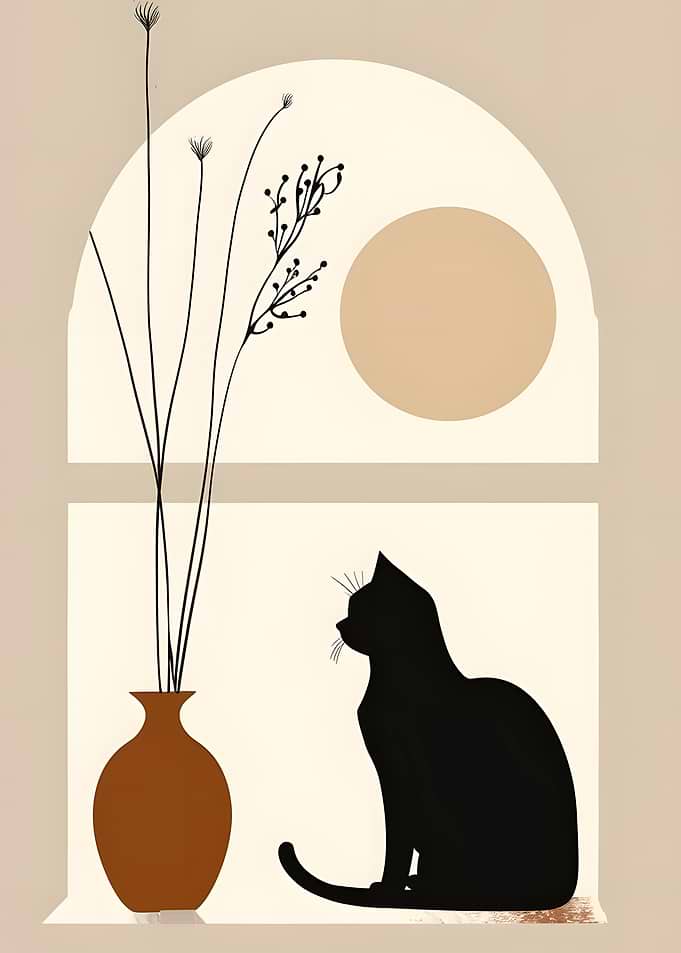 Minimalist Cat Silhouette by Window