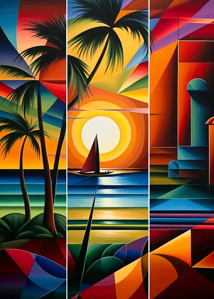 Abstract Tropical Sunset Triptych