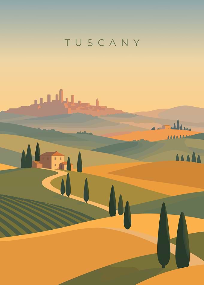 Tuscany Italy | Minimal Vintage Travel Poster