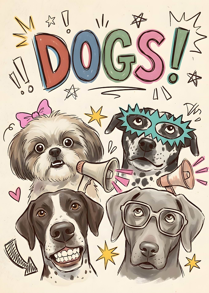 Whimsical Dogs Illustration with Text
