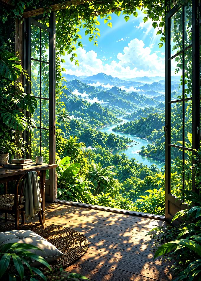 Serene Jungle View From Open Window