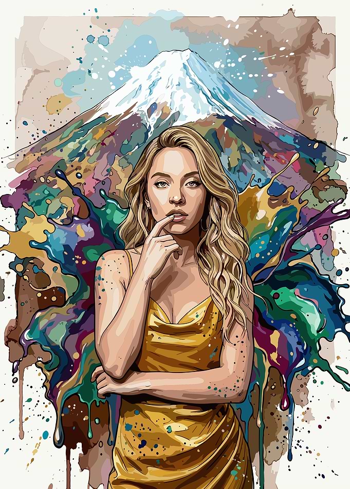 Sydney Sweeney with Mount Fuji Art