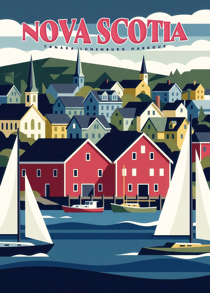 Vintage Travel Poster of Lunenburg Harbour
