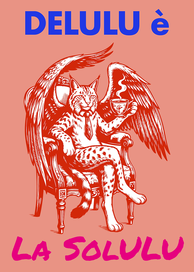 Delulu è la Solulu Meme Art Winged Cat Coffee